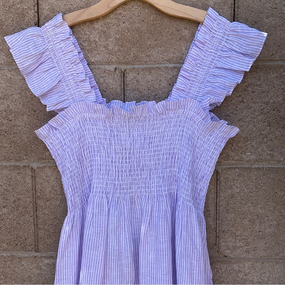 NWT Hill House The Ellie Nap Dress Lilac Stripe Linen Smocked A-Line Large XXL - Picture 4 of 14